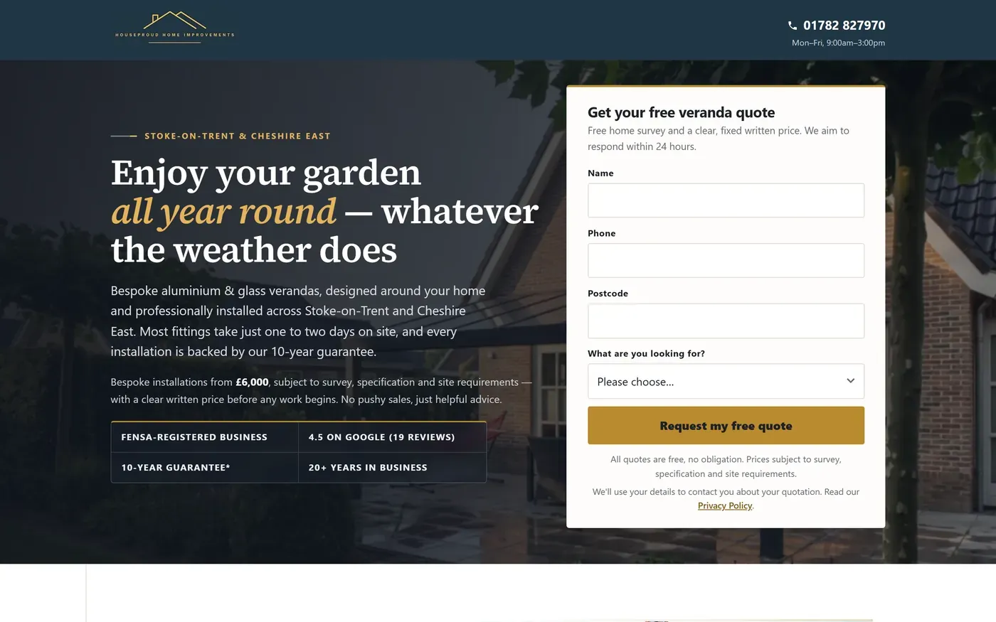 The Houseproud Home Improvements website on a desktop screen.