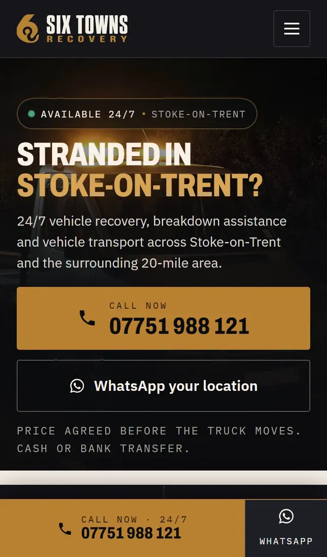 The Six Towns Recovery website on a phone.
